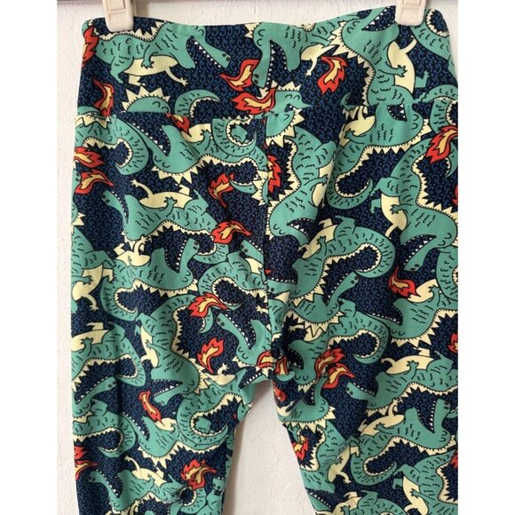 LulaRoe Leggings One Size Dragons Fire Dragon OS Green Blue HTF UNICORN Buttery - Picture 2 of 6